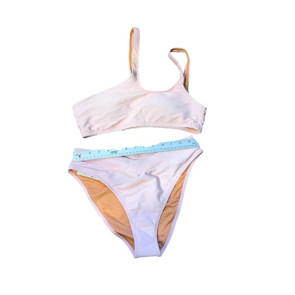 J.Crew Re-Imagined One Double Strap Ribbed Bikini Set Pale Pink Womens M NEW - Picture 5 of 12
